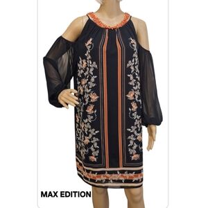 Max Edition‎ Cold Shoulder Floral Print Slip Midi Dress sz M